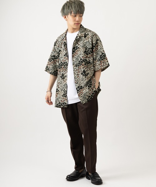 SlashDate(スラッシュデイト)の「オーバーサイズオープンカラー総柄シャツ/開襟シャツ/ビッグシルエット/レトロ(シャツ/ブラウス・メンズ・ブラック/ベージュ/ネイビー/グレー/ブルー/グリーン/ブルー系その他/ワイン・M/L/XL)」の20枚目の写真