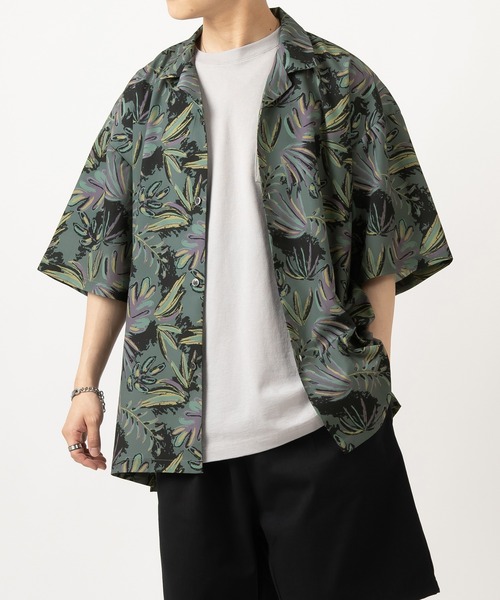 SlashDate(スラッシュデイト)の「オーバーサイズオープンカラー総柄シャツ/開襟シャツ/ビッグシルエット/レトロ(シャツ/ブラウス・メンズ・ブラック/ベージュ/ネイビー/グレー/ブルー/グリーン/ブルー系その他/ワイン・M/L/XL)」の18枚目の写真