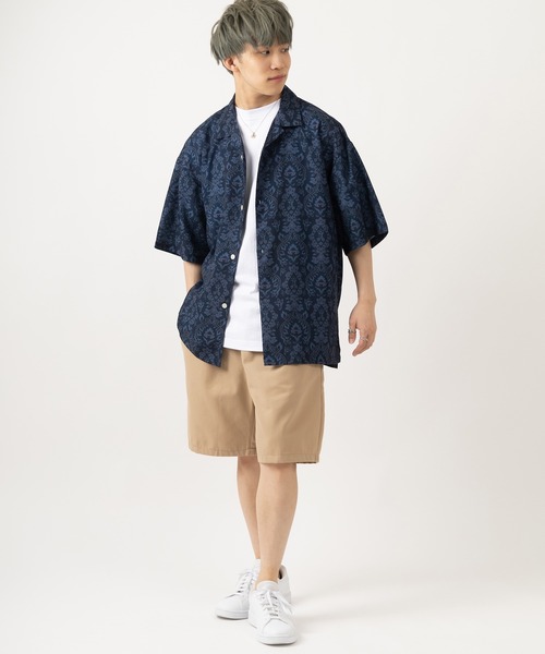 SlashDate(スラッシュデイト)の「オーバーサイズオープンカラー総柄シャツ/開襟シャツ/ビッグシルエット/レトロ(シャツ/ブラウス・メンズ・ブラック/ベージュ/ネイビー/グレー/ブルー/グリーン/ブルー系その他/ワイン・M/L/XL)」の10枚目の写真
