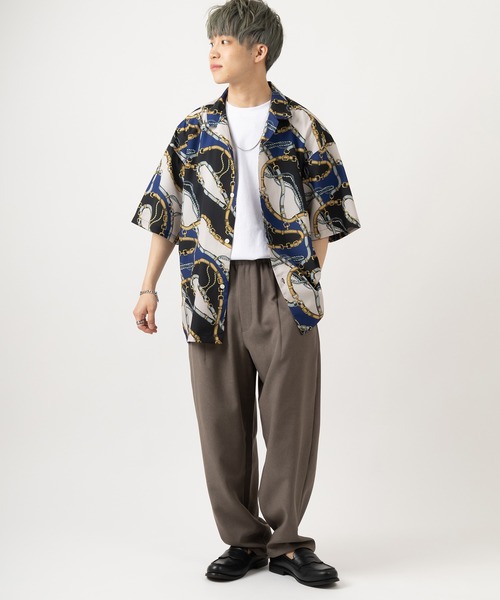 SlashDate(スラッシュデイト)の「オーバーサイズオープンカラー総柄シャツ/開襟シャツ/ビッグシルエット/レトロ(シャツ/ブラウス・メンズ・ブラック/ベージュ/ネイビー/グレー/ブルー/グリーン/ブルー系その他/ワイン・M/L/XL)」の16枚目の写真