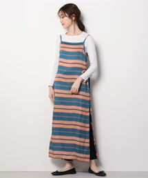sara mallika | Sara mallika: リネン ミックス マルチ ボーダー スリット ワンピース(ワンピース)