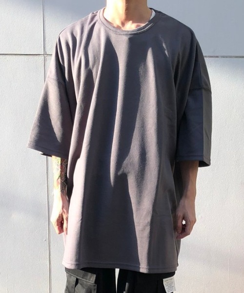 AZIONE（アジオネ）の「AZIONE/アジオネ/無地ビッグTシャツ（Tシャツ/カットソー・メンズ・ホワイト/ブラック/グレー/グリーン/ブルーグレー/ワイン/チャコール・MEDIUM/LARGE）」の5枚目の写真