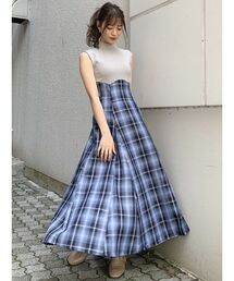 【WEB限定ITEM】チェックノースリーブコルセットワンピース