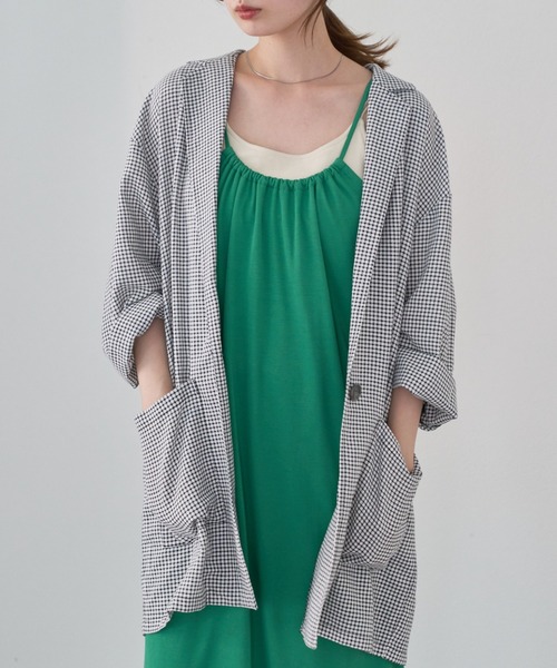 Kastane(カスタネ)の「チェックジャガードBIGシャツジャケット(テーラードジャケット・レディース・ブラック・FREE)」の3枚目の写真