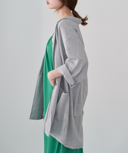 Kastane(カスタネ)の「チェックジャガードBIGシャツジャケット(テーラードジャケット・レディース・ブラック・FREE)」の12枚目の写真