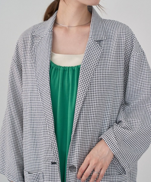 Kastane(カスタネ)の「チェックジャガードBIGシャツジャケット(テーラードジャケット・レディース・ブラック・FREE)」の8枚目の写真