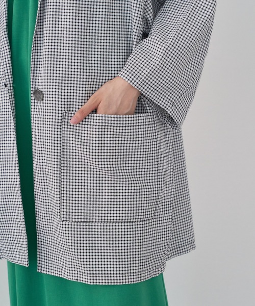 Kastane(カスタネ)の「チェックジャガードBIGシャツジャケット(テーラードジャケット・レディース・ブラック・FREE)」の7枚目の写真