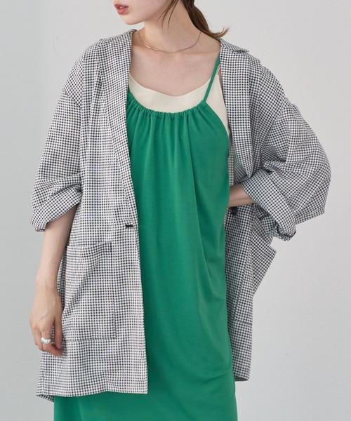 Kastane(カスタネ)の「チェックジャガードBIGシャツジャケット(テーラードジャケット・レディース・ブラック・FREE)」の18枚目の写真