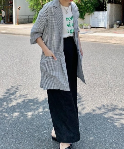 Kastane(カスタネ)の「チェックジャガードBIGシャツジャケット(テーラードジャケット・レディース・ブラック・FREE)」の17枚目の写真