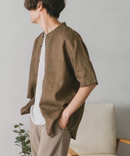 URBAN RESEARCH DOORS（アーバンリサーチドアーズ）の「シルケットリネン バンドカラーシャツ（シャツ/ブラウス・メンズ・グレー/ブラウン/ブルー/ネイビー・MEDIUM/LARGE）」の3枚目の写真
