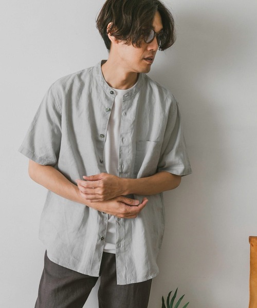 URBAN RESEARCH DOORS（アーバンリサーチドアーズ）の「シルケットリネン バンドカラーシャツ（シャツ/ブラウス・メンズ・グレー/ブラウン/ブルー/ネイビー・MEDIUM/LARGE）」の12枚目の写真
