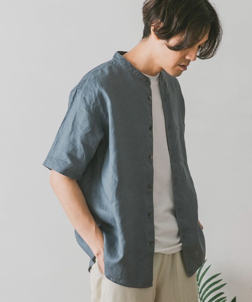 URBAN RESEARCH DOORS（アーバンリサーチドアーズ）の「シルケットリネン バンドカラーシャツ（シャツ/ブラウス・メンズ・グレー/ブラウン/ブルー/ネイビー・MEDIUM/LARGE）」の6枚目の写真