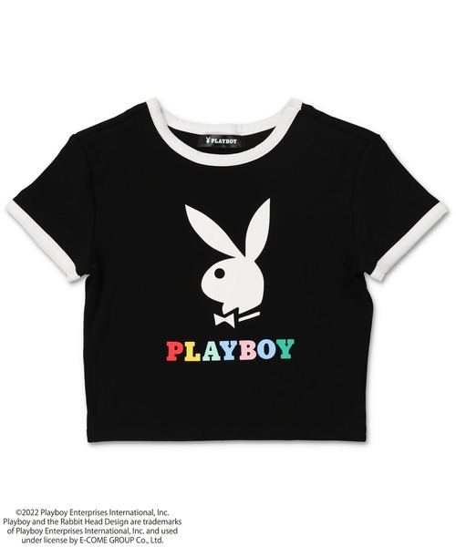 PLAYBOY（プレイボーイ）の「【PLAYBOY/プレイボーイ】ショート丈リンガーTシャツ（Tシャツ/カットソー）」 WEAR