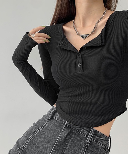 meJane（ミージェーン）の「ヘンリ―ネッククロップドカットソー（Tシャツ/カットソー・レディース・ブラック/グレー/ホワイト・FREE）」の10枚目の写真