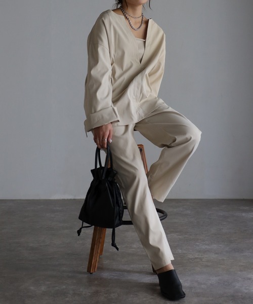 sakishimatokyo（サキシマトーキョー）の「ロングスリーブディープVルーズセット（サロペット/オーバーオール・レディース・カーキブラウン/ベージュ/ブラック・L/M）」の3枚目の写真