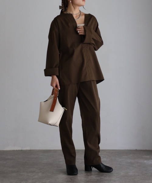 sakishimatokyo（サキシマトーキョー）の「ロングスリーブディープVルーズセット（サロペット/オーバーオール・レディース・カーキブラウン/ベージュ/ブラック・L/M）」の9枚目の写真