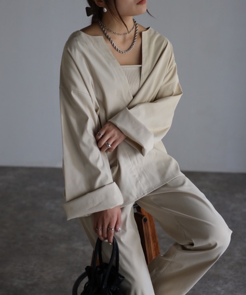 sakishimatokyo（サキシマトーキョー）の「ロングスリーブディープVルーズセット（サロペット/オーバーオール・レディース・カーキブラウン/ベージュ/ブラック・L/M）」の6枚目の写真