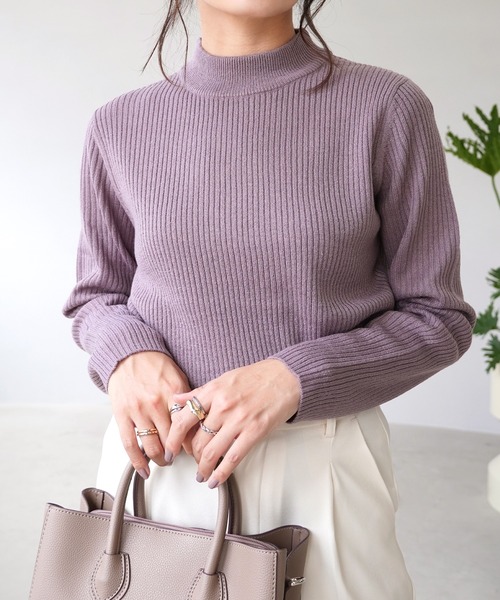 IAMUSE（アイアミューズ）の「モックネックネックリブニットトップス S0580【IAMUSE】（ニット/セーター・レディース・グレー/ブラック/モカ/ベージュ/モーブ系/オフホワイト/ブルーグレー・L/M）」の7枚目の写真