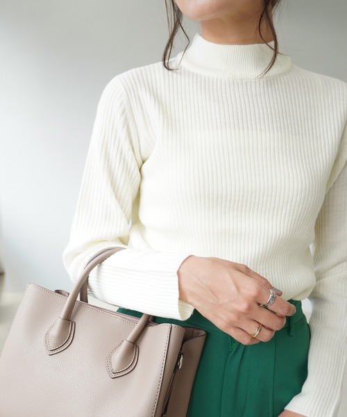 IAMUSE（アイアミューズ）の「モックネックネックリブニットトップス S0580【IAMUSE】（ニット/セーター・レディース・グレー/ブラック/モカ/ベージュ/モーブ系/オフホワイト/ブルーグレー・L/M）」の8枚目の写真