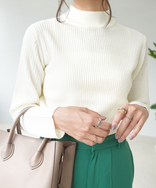 IAMUSE（アイアミューズ）の「モックネックネックリブニットトップス S0580【IAMUSE】（ニット/セーター・レディース・グレー/ブラック/モカ/ベージュ/モーブ系/オフホワイト/ブルーグレー・L/M）」の10枚目の写真