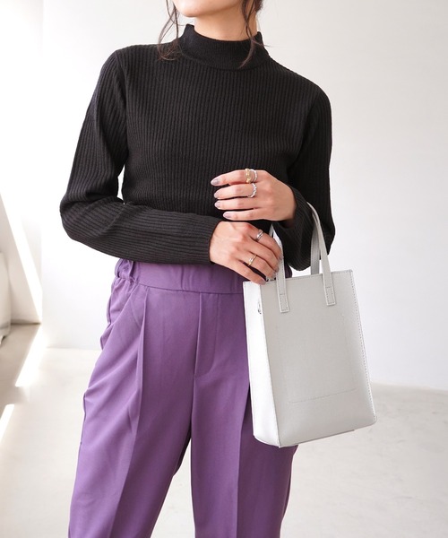IAMUSE（アイアミューズ）の「モックネックネックリブニットトップス S0580【IAMUSE】（ニット/セーター・レディース・グレー/ブラック/モカ/ベージュ/モーブ系/オフホワイト/ブルーグレー・L/M）」の14枚目の写真
