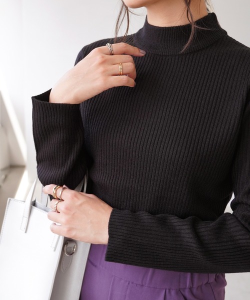 IAMUSE（アイアミューズ）の「モックネックネックリブニットトップス S0580【IAMUSE】（ニット/セーター・レディース・グレー/ブラック/モカ/ベージュ/モーブ系/オフホワイト/ブルーグレー・L/M）」の15枚目の写真