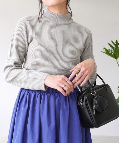 IAMUSE（アイアミューズ）の「モックネックネックリブニットトップス S0580【IAMUSE】（ニット/セーター・レディース・グレー/ブラック/モカ/ベージュ/モーブ系/オフホワイト/ブルーグレー・L/M）」の20枚目の写真