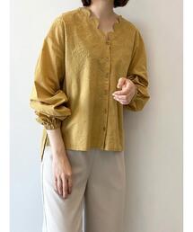 Samansa Mos2 blue | スカラップ刺繍ブラウス(シャツ/ブラウス)