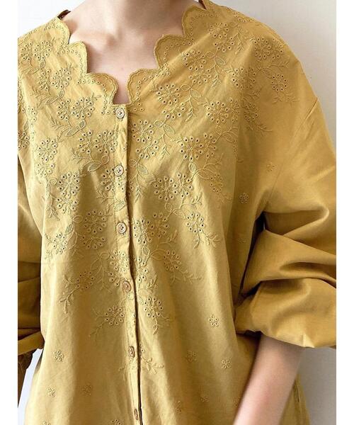 Samansa Mos2 blue（サマンサモスモスブルー）の「スカラップ刺繍ブラウス（シャツ/ブラウス・レディース・ブラック/グリーン/マスタード・ﾌﾘ-）」の22枚目の写真