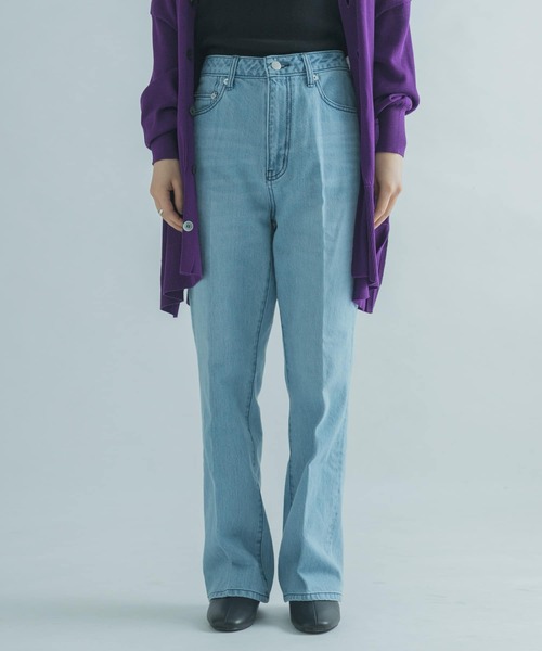 FORK&SPOON（フォークアンドスプーン）の「FORK&SPOON　セミワイドヘムデニムパンツ（デニムパンツ・レディース・ブルー系その他/ワンウォッシュ・1/2）」の3枚目の写真