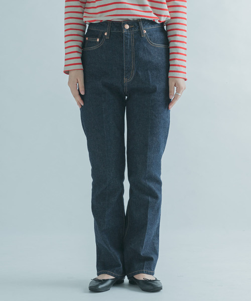 FORK&SPOON（フォークアンドスプーン）の「FORK&SPOON　セミワイドヘムデニムパンツ（デニムパンツ・レディース・ブルー系その他/ワンウォッシュ・1/2）」の4枚目の写真