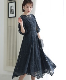 刺繍リボン付き パーティー ドレス セレモニー ロング&七分袖 結婚式 フォーマル オケージョンドレス お呼ばれ 二次会 成人式 