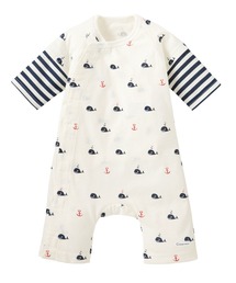 combimini（コンビミニ）の「ﾚｲﾔｰﾄﾞﾗｯﾌﾟｸﾗｯﾁ(くじらﾎﾞｰﾀﾞｰ)（ロンパース）」