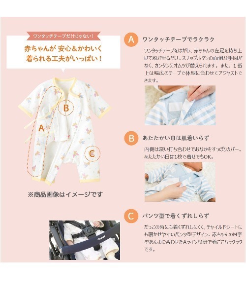 combimini（コンビミニ）の「ﾚｲﾔｰﾄﾞﾗｯﾌﾟｸﾗｯﾁ(くじらﾎﾞｰﾀﾞｰ)（ロンパース・キッズ・ネイビー/オフホワイト・50-55cm/50-60㎝/60-70㎝）」の6枚目の写真