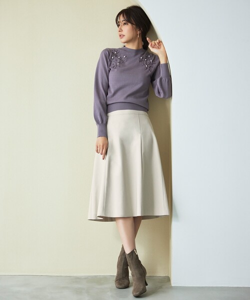 index（インデックス）の「◆【セットアップ対応】Reflax ツイルフレアスカート（スカート・レディース・ブラック/ライトベージュ/パープル/ホワイト系9・36/38/40/42）」の5枚目の写真