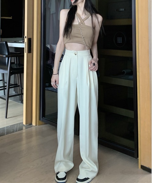 by muni:r（バイ ムニール）の「さらさらロングピンタックスラックス（スラックス・レディース・アイボリー/ブラウン・SMALL/MEDIUM）」の5枚目の写真