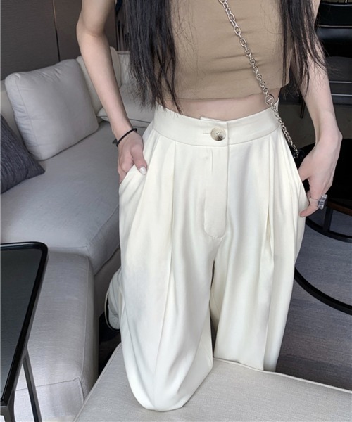 by muni:r（バイ ムニール）の「さらさらロングピンタックスラックス（スラックス・レディース・アイボリー/ブラウン・SMALL/MEDIUM）」の13枚目の写真