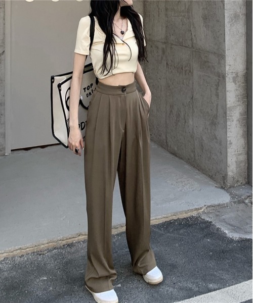 by muni:r（バイ ムニール）の「さらさらロングピンタックスラックス（スラックス・レディース・アイボリー/ブラウン・SMALL/MEDIUM）」の9枚目の写真