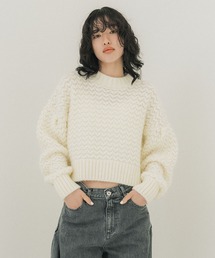 ショートヘムモヘアタックニット