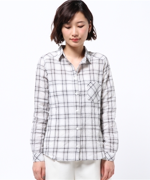 DISCOAT(ディスコート)の「【Discoat】綿麻シャーリングチェックスキッパーシャツ(シャツ/ブラウス・レディース・オフホワイト/ネイビー/ベージュ・LARGE/MEDIUM)」の10枚目の写真