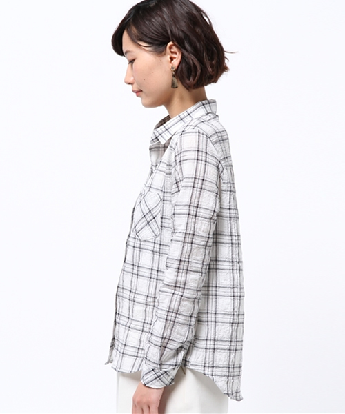 DISCOAT(ディスコート)の「【Discoat】綿麻シャーリングチェックスキッパーシャツ(シャツ/ブラウス・レディース・オフホワイト/ネイビー/ベージュ・LARGE/MEDIUM)」の11枚目の写真