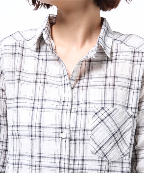 DISCOAT(ディスコート)の「【Discoat】綿麻シャーリングチェックスキッパーシャツ(シャツ/ブラウス・レディース・オフホワイト/ネイビー/ベージュ・LARGE/MEDIUM)」の14枚目の写真