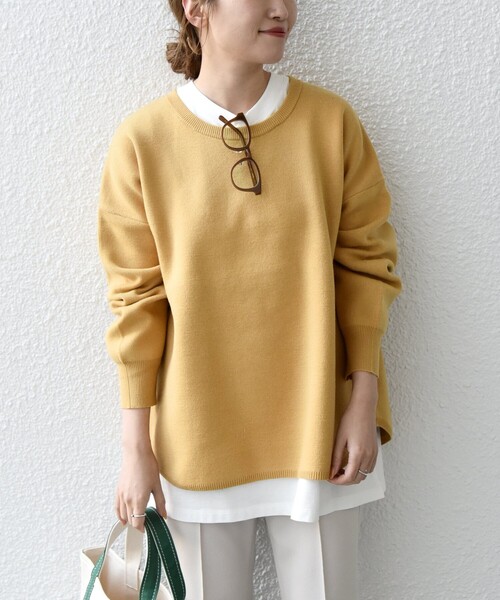 SHIPS any(シップス エニィ)の「SHIPS any:〈手洗い可能〉ミラノ リブ ラウンド ヘム ニット プルオーバー(ニット/セーター・レディース・ナチュラル/ブラック/マスタード・ONE SIZE)」の3枚目の写真