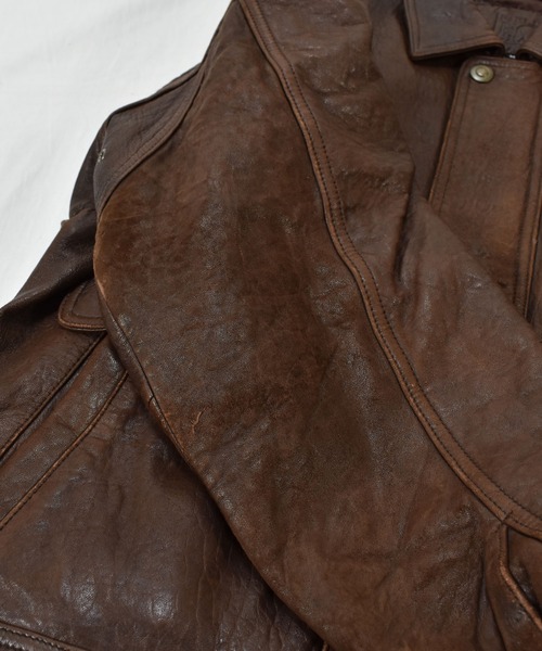 VINTAGE（ヴィンテージ）の「【ヴィンテージ古着】FIELD GEAR ジップアップ レザージャケット（ブルゾン・メンズ・ブラウン・MEDIUM）」の7枚目の写真