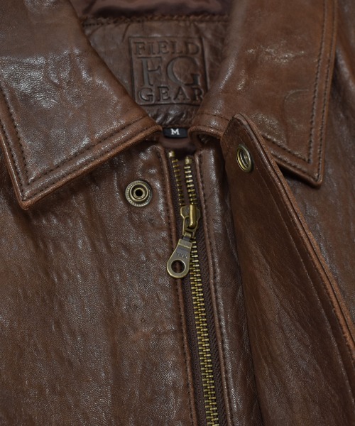 VINTAGE（ヴィンテージ）の「【ヴィンテージ古着】FIELD GEAR ジップアップ レザージャケット（ブルゾン・メンズ・ブラウン・MEDIUM）」の6枚目の写真