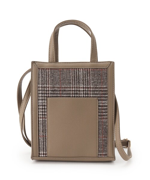 SHOO・LA・RUE(シューラルー)の「◆チェック/ジャカード柄スクエアショルダー(ショルダーバッグ・レディース・ブラック系1/ベージュ/ブラウン・00)」の3枚目の写真