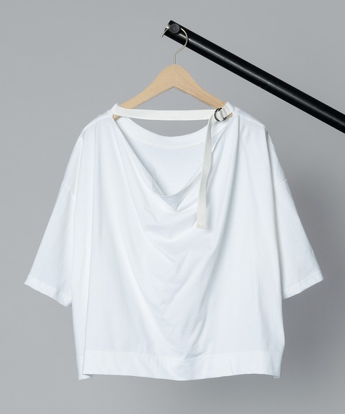 SAYAKADAVIS(サヤカディヴィス)の「【 SAYAKADAVIS / サヤカデイヴィス 】 Cropped Draped Back Tee / クロップドドレープバックTシャツ(Tシャツ/カットソー・レディース・ホワイト/ブラック/オリーブ・SMALL)」の6枚目の写真