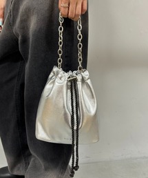 WHO'S WHO gallery | 【SixM/シックスエム】サテン/フェイクレザー巾着(ハンドバッグ)