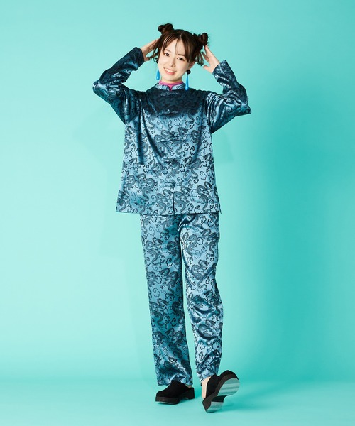 PUNYUS（プニュズ）の「ドラゴン柄チャイナシャツ（シャツ/ブラウス・レディース・ブラック/ブルー/グリーン/パープル・1/2/3/4）」の7枚目の写真