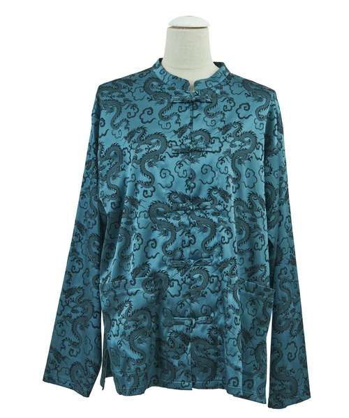 PUNYUS（プニュズ）の「ドラゴン柄チャイナシャツ（シャツ/ブラウス・レディース・ブラック/ブルー/グリーン/パープル・1/2/3/4）」の8枚目の写真
